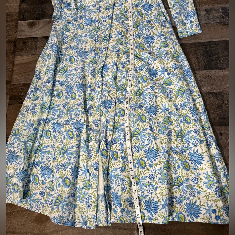 LIVRO Blue Floral Cotton Maxi Dress | Long Sleeve Button Front | India Made‎ | S - Picture 4 of 8